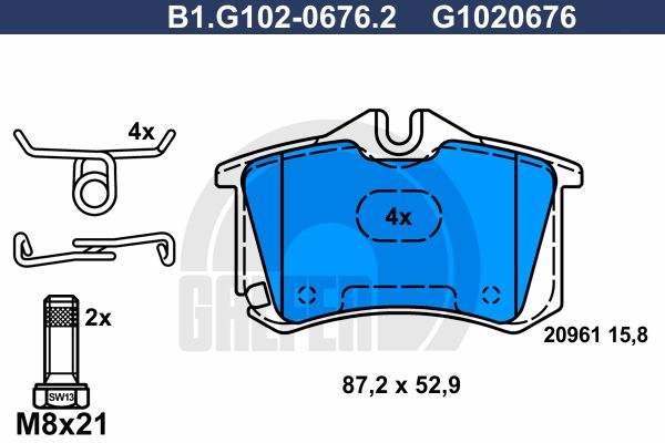 

Комплект тормозных дисковых колодок GALFER B1.G102-0676.2