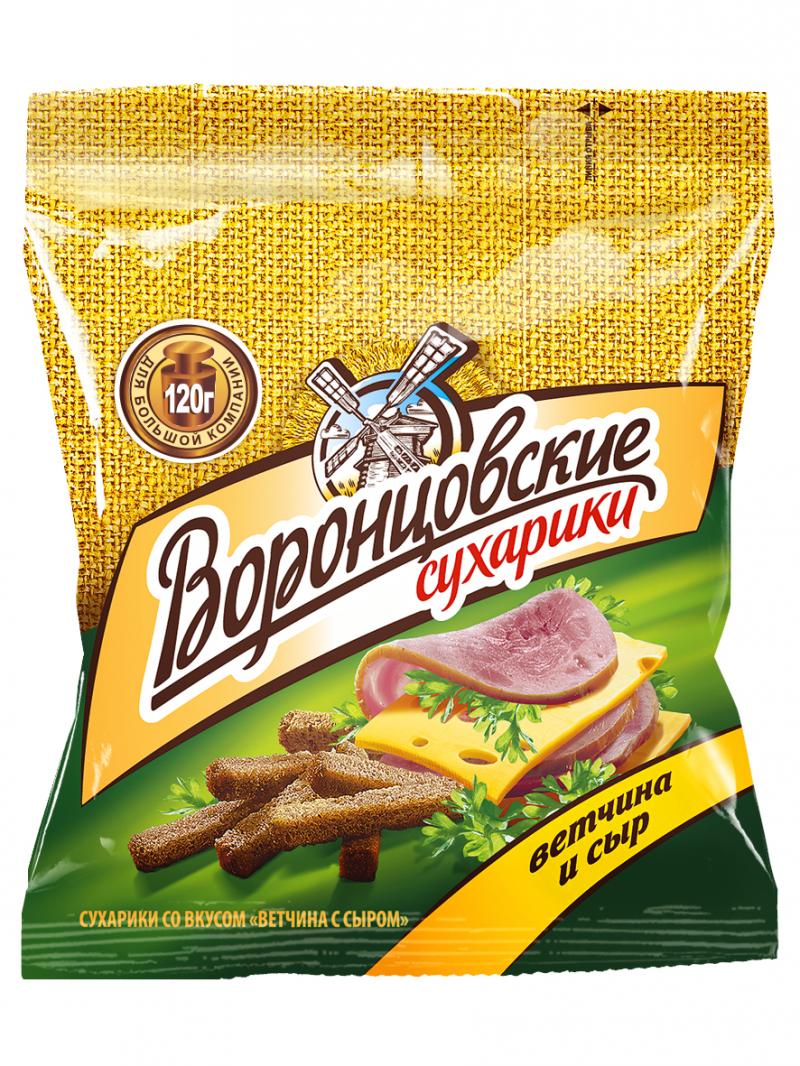 Сухарики Воронцовские ржано-пшеничные со вкусом ветчина с сыром 120 г