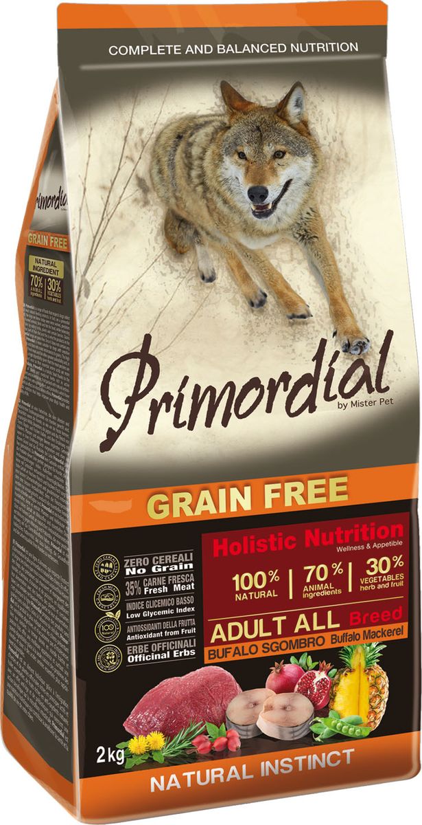 фото Сухой корм для собак primordial grain free adult all, буйвол, макрель, 12кг