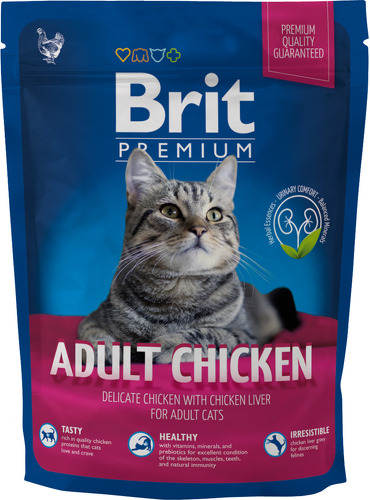 фото Сухой корм для кошек brit premium adult chicken, курица, 0,3кг