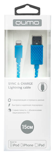 фото Кабель qumo lightning 0,15м blue