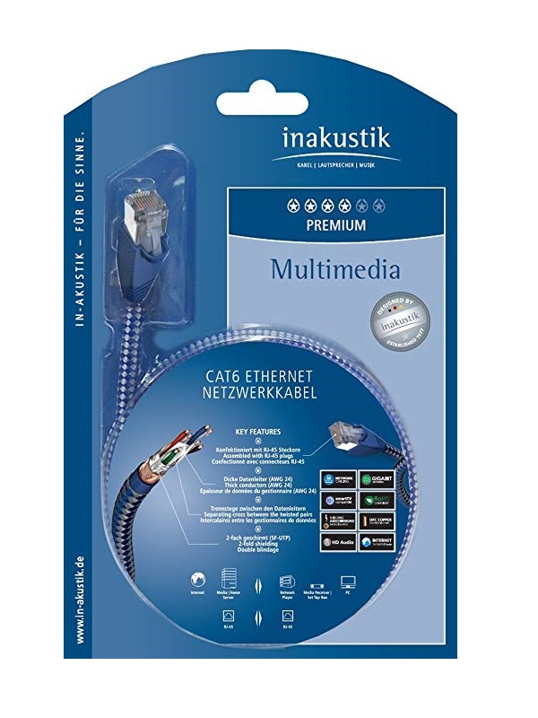 фото Кабель in-akustik rj45-rj45, m-m 3м blue/silver (480303)