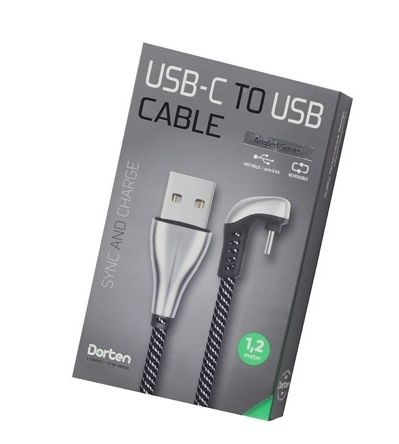 фото Кабель dorten usb-c to usb cable angled series 360° 1,2 м silver