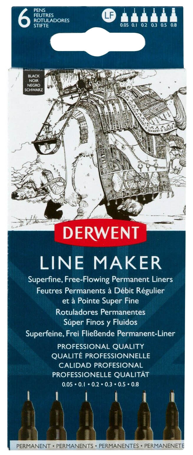 фото Набор капиллярных ручек derwent «line maker» 6 штук черный