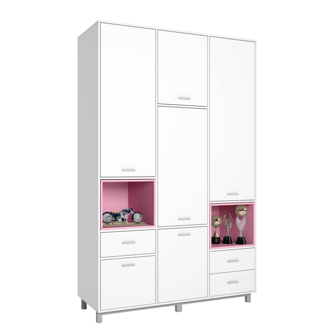 фото Детский шкаф трехсекционный polini kids mirum 2335, белый/розовый