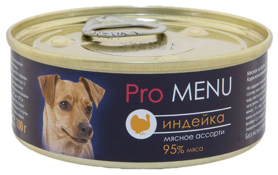 фото Консервы для собак pro menu, мясное ассорти с индейкой, 100г