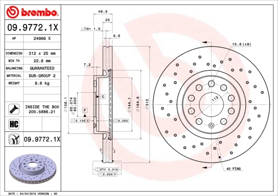 фото Тормозной диск brembo 0997721x