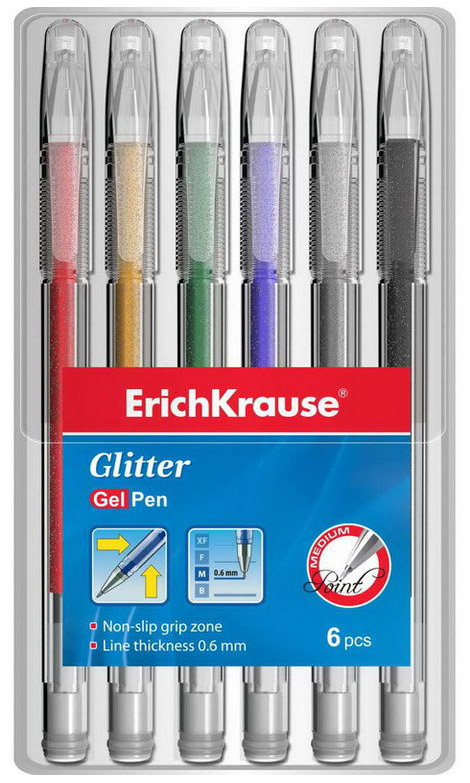 

Ручка гелевая Glitter в наборе из 6 штук ErichKrause 38998EK