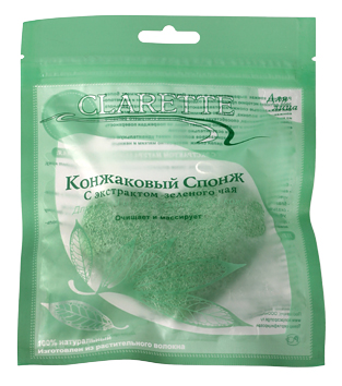 фото Конжаковый спонж для лица clarette с экстрактом зеленого чая