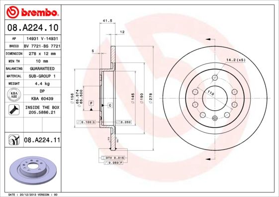 фото Тормозной диск brembo 08.a224.10