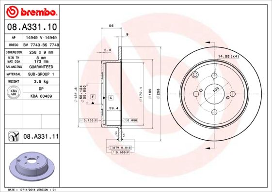 фото Тормозной диск brembo 08.a331.11