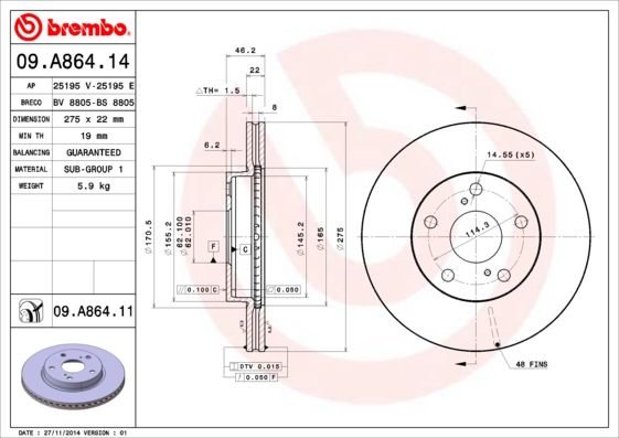 фото Тормозной диск brembo 09.a864.11