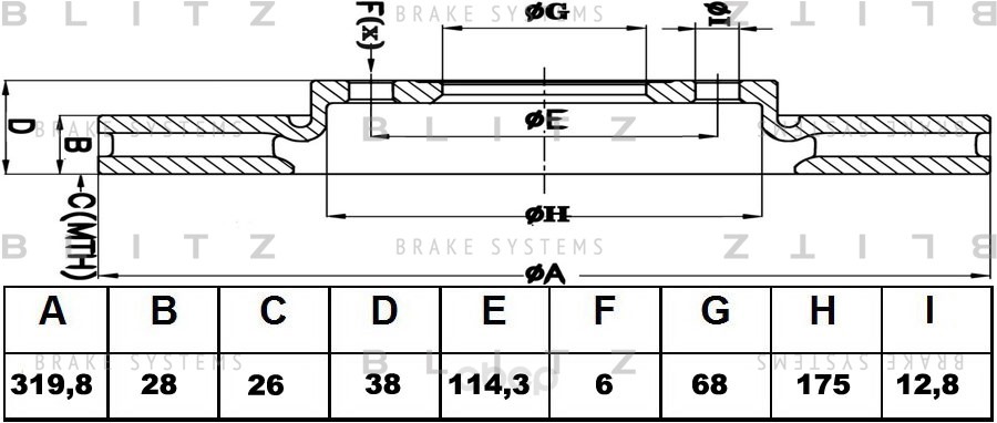 фото Тормозной диск blitz передний вентилируемый для nissan pathfinder, navara 2005- bs0250