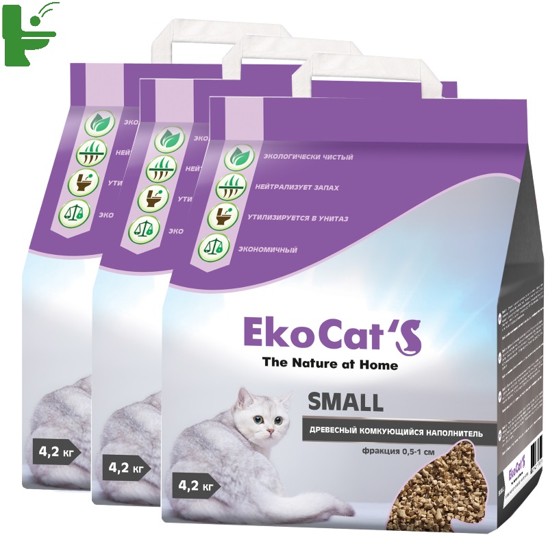 фото Комкующийся наполнитель eko cat's small древесный, 4.2 кг, 10 л, 3 шт