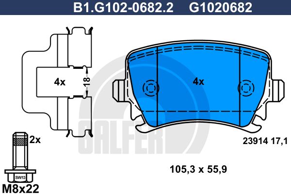 

Комплект тормозных дисковых колодок GALFER B1.G102-0682.2