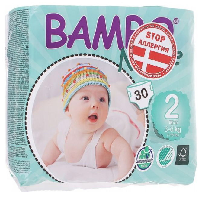 фото Подгузники для новорожденных bambo nature 2, 3-6 кг 30 шт