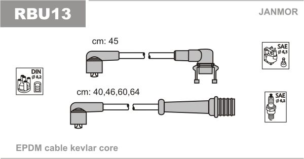 Комплект проводов зажигания JANMOR RBU13