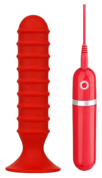 Красный ребристый анальный вибратор RIBBED TORPEDO 15 см