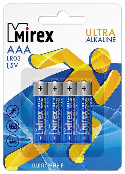 

Батарейка щелочная Mirex LR03/AAA 1,5V 4 шт, MIREX-2