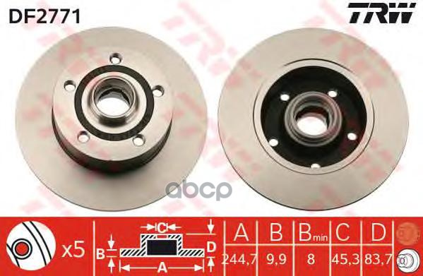 фото Trw df2771 диск тормозной задн audi: a4 95-00, a4 avant 95-01 trw/lucas