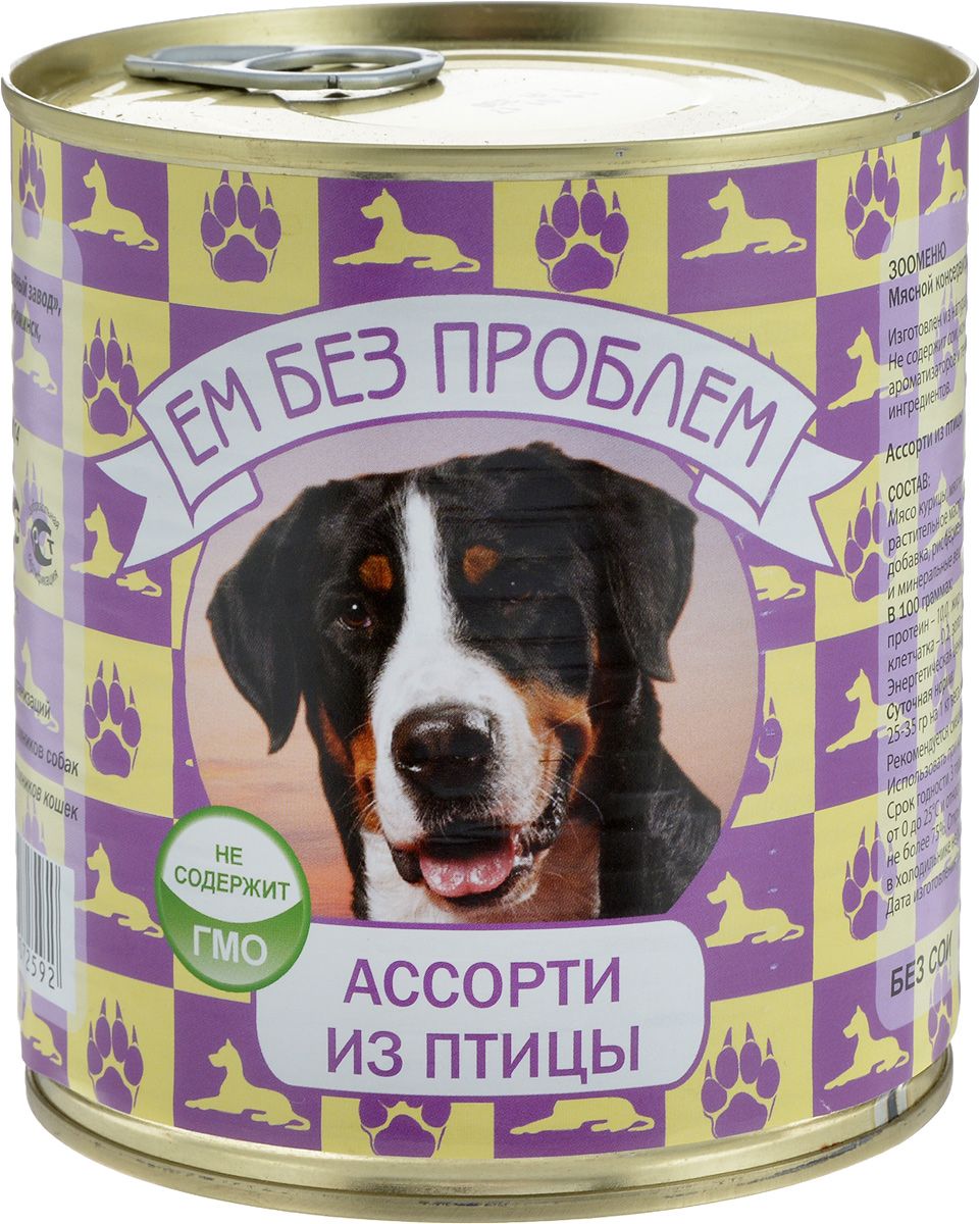 

Консервы для собак Ем Без Проблем, ассорти из птицы, 750г, домашняя птица, 750 г