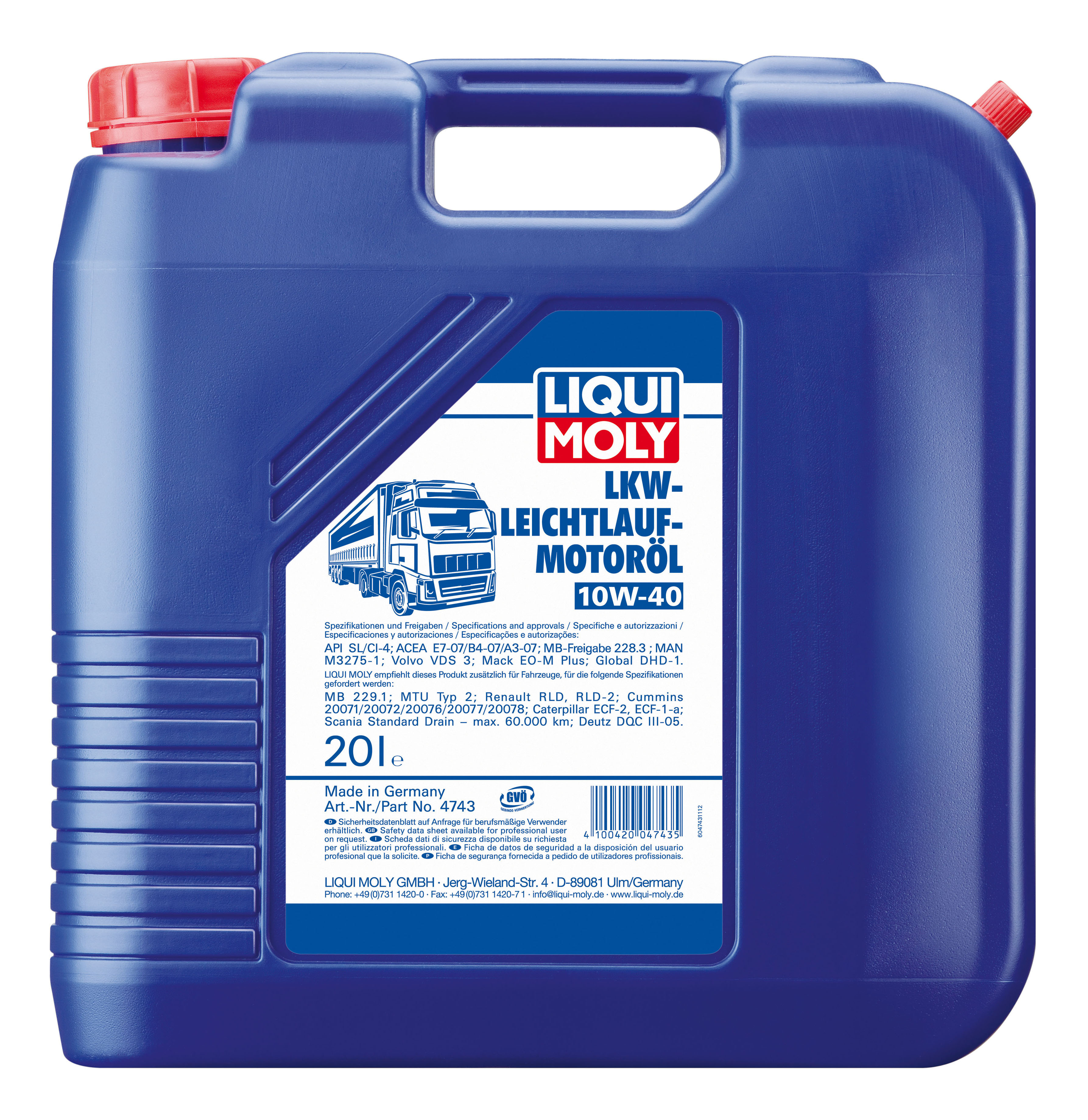 фото Нс-синтетическое моторное масло lkw-leichtlauf-motoroil basic 10w-40 sl/ci-4;a3/b3/e4/e7 liqui moly