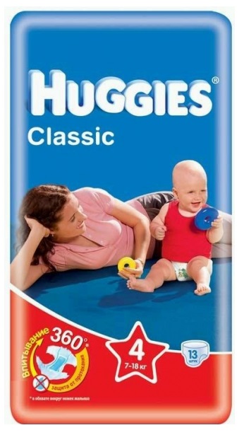 Подгузники Huggies Classic 4 (7-18 кг), 13 шт. подгузники huggies classic 4 7 18 кг 13 шт