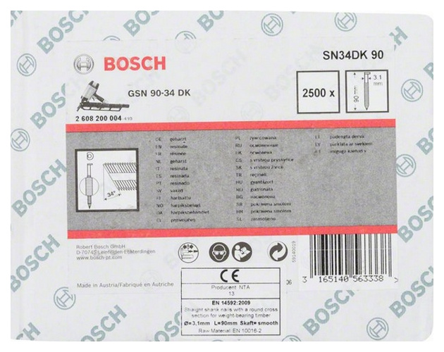 Гвозди для электростеплера Bosch GSN 90-34 DK, SN34DK 90 2608200004