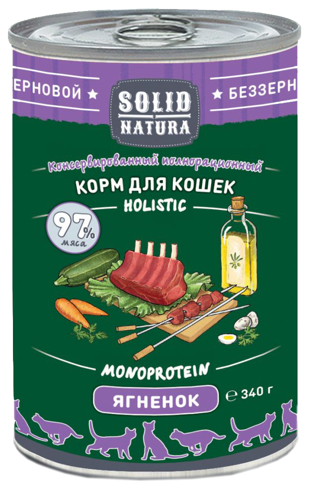 фото Консервы для кошек solid natura holistic monoprotein, беззерновые, с ягненком, 340г