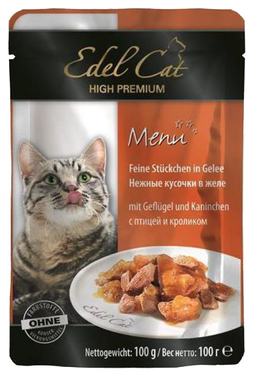 фото Влажный корм для кошек edel cat, домашняя птица, кролик, 100г