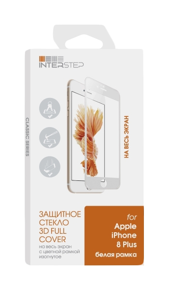 

Защитное стекло InterStep для iPhone 8 Plus /3D на весь экран/белая рамка, IS-TG-IPHO8P3DW-000B202