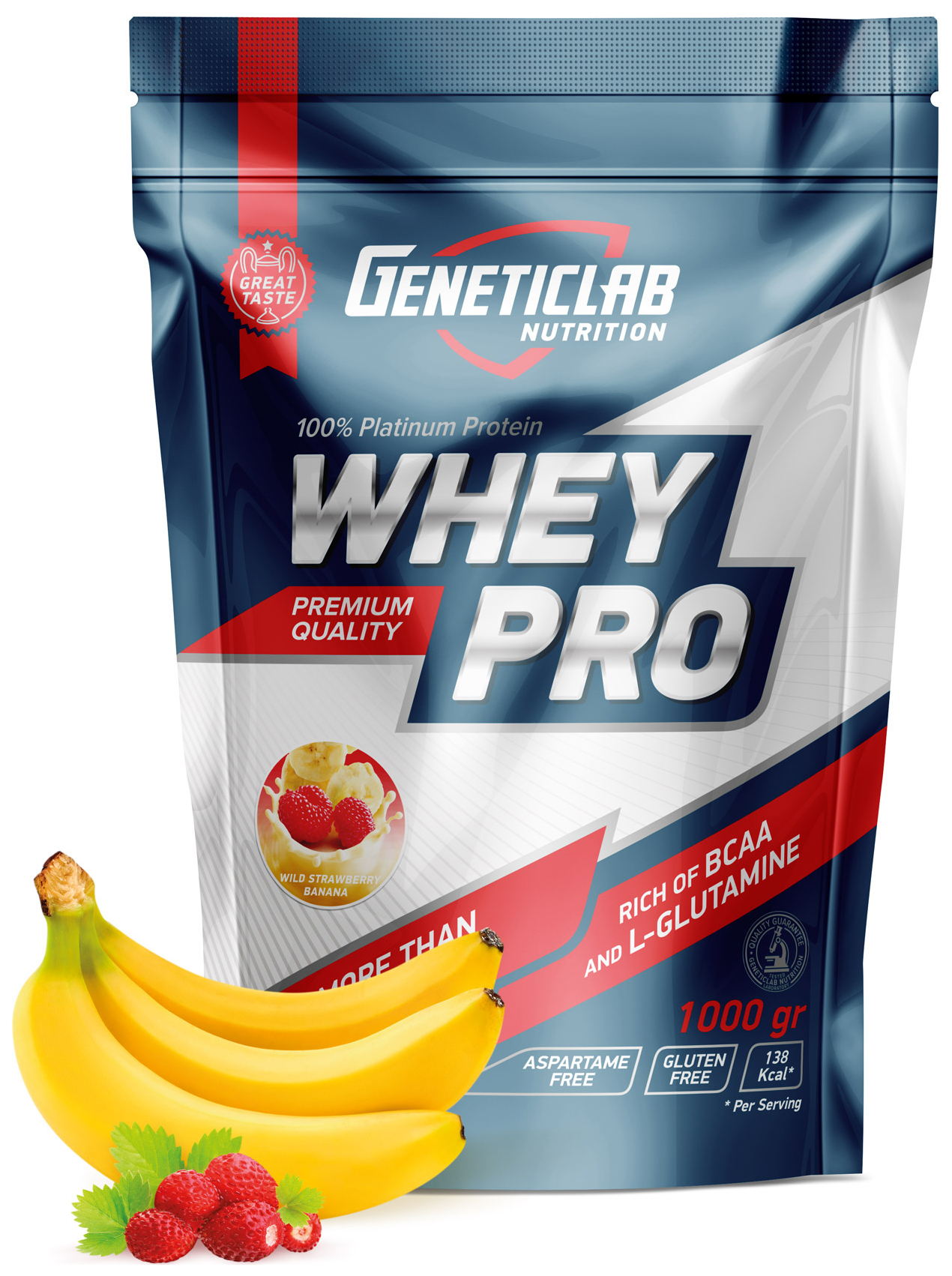 Протеин GeneticLab Nutrition Whey Pro, 1000 г, banana-wild strawberry