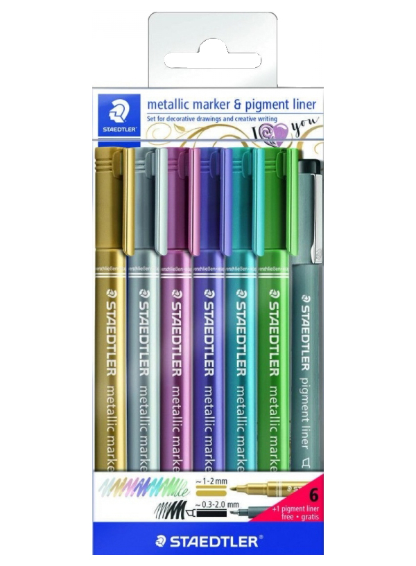 фото Набор маркеров staedtler metallic 8323 1-2 мм, 6 цветов + ручка,