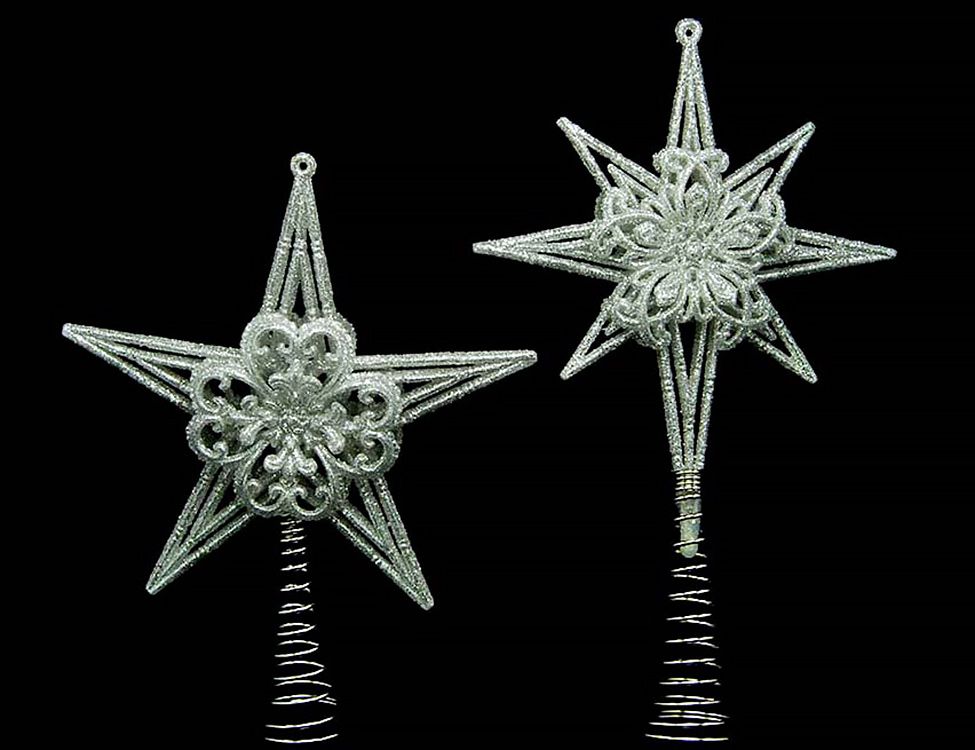 фото Верхушка на ель crystal deco звезда флоретта 170479 20,5 см серебристый