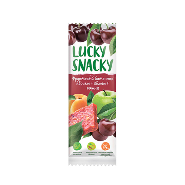 фото Батончик lucky snacky фруктовый с абрикосом яблоком и вишней