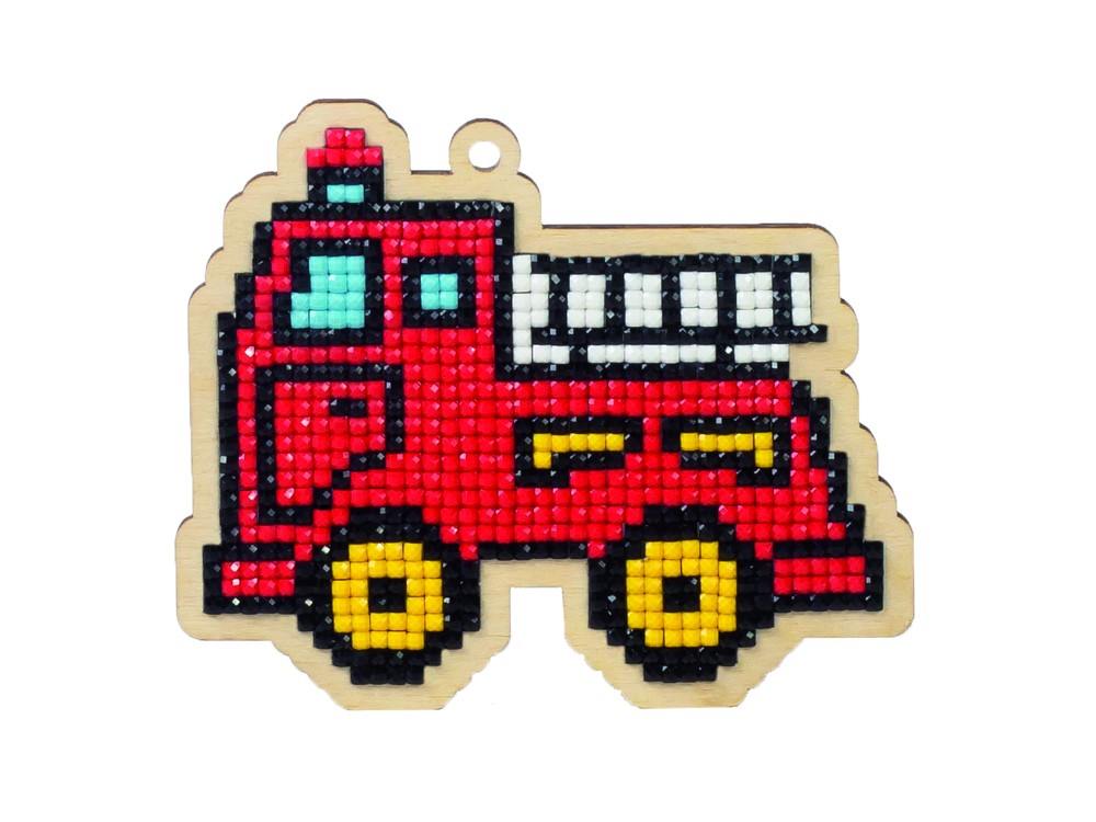 

Алмазная вышивка на дереве Гранни Wood Пожарная машинка, 10,1x8,6 см, Пожарная машинка