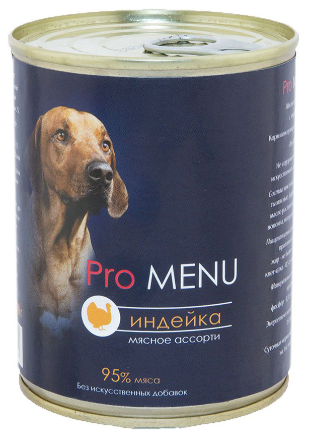 фото Консервы для собак pro menu, мясное ассорти с индейкой, 340г