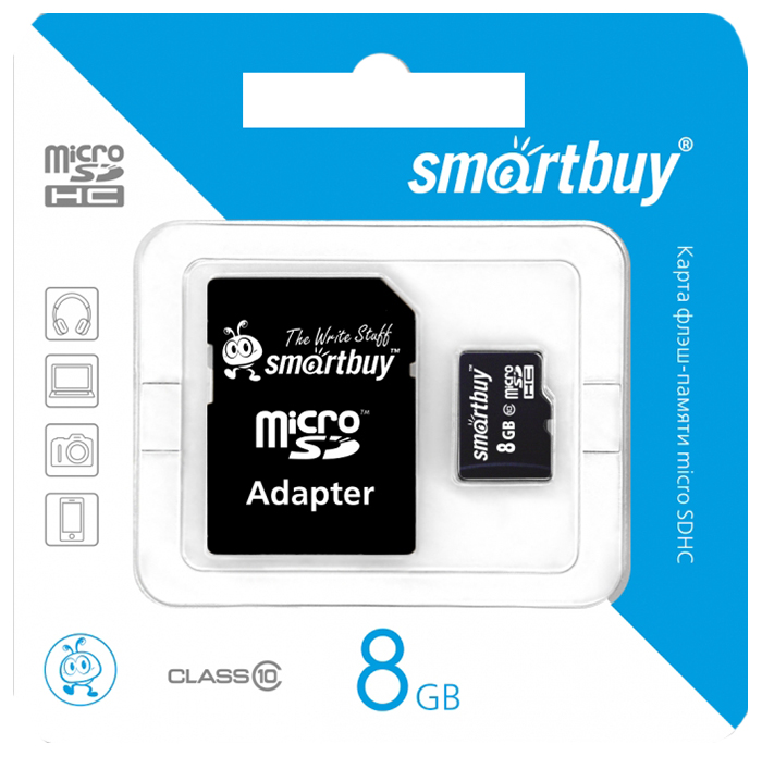 

Карта памяти MicroSD 8GB Smart Buy Class 10 +SD адаптер