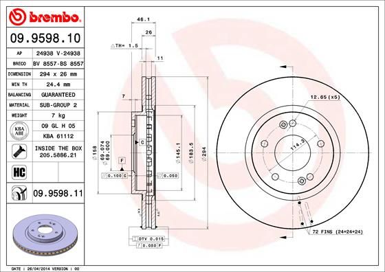 фото Тормозной диск brembo 09.9598.11