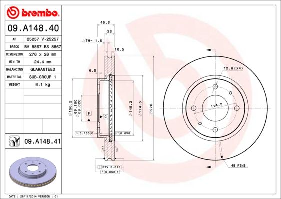 фото Тормозной диск brembo 09.a148.41