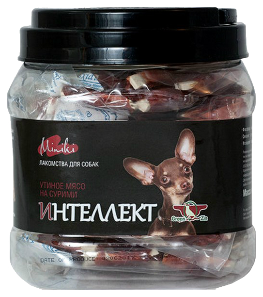 фото Лакомство для собак green qzin miniki, кусочки, сушеное утиное мясо на сурими, 440г