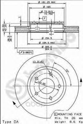 фото Тормозной диск brembo задний для 09773111