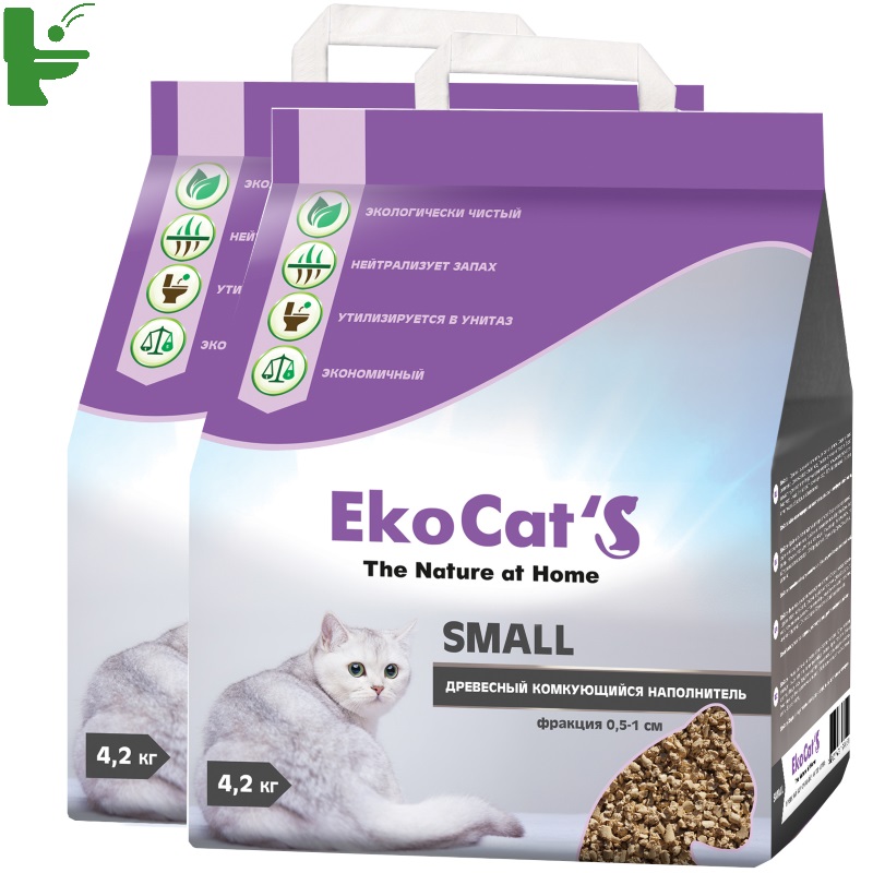 фото Комкующийся наполнитель eko cat's small древесный, 4.2 кг, 10 л, 2 шт