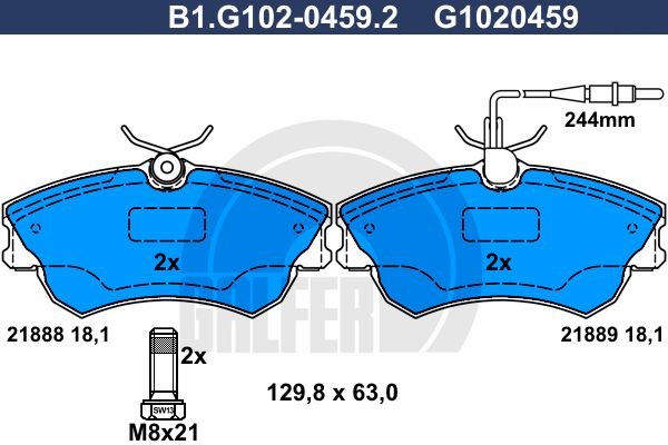 фото Комплект тормозных дисковых колодок galfer b1.g102-0459.2