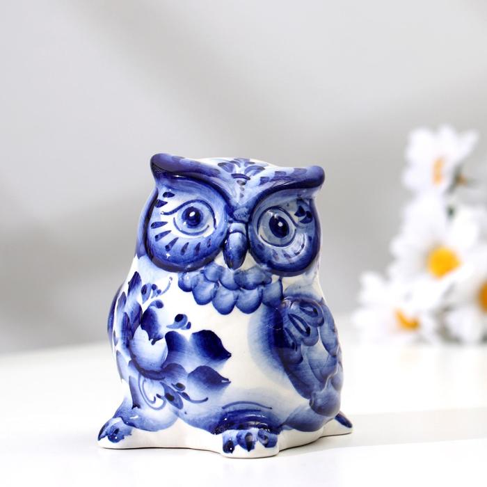 

Сувенир "Сова Филя", гжель, Белый;синий