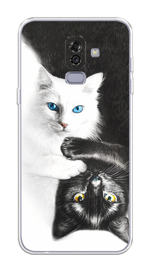 

Чехол на Samsung Galaxy J8 "Коты Инь-Янь", Черный;белый;голубой, 26550-1
