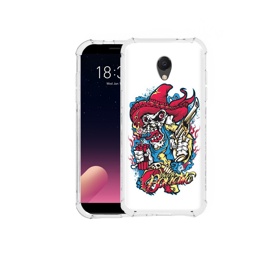 

Чехол MyPads Tocco для Meizu M6S нарисованный скелет с писталетом, Прозрачный, Tocco