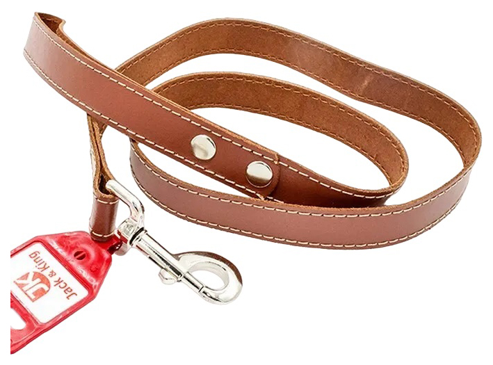 Поводок для собак Jack&King, кожаный, простроченный 25, коричневый, 120 см