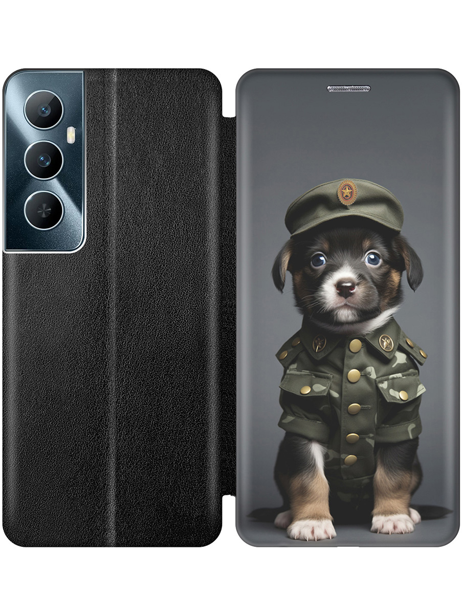 

Чехол-книжка на Realme C65 с принтом "Щенок-военный" черный, Черный;зеленый, 783983811
