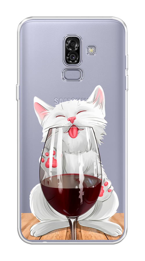 

Чехол на Samsung Galaxy J8 "Кот с бокалом", Прозрачный;белый;красный, 26550-1